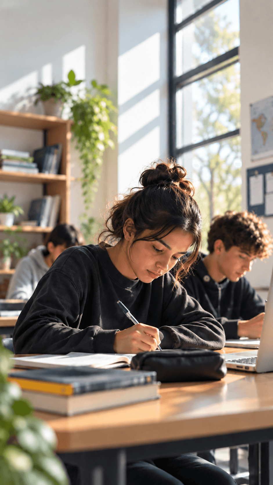 Students and teachers working together in a classroom