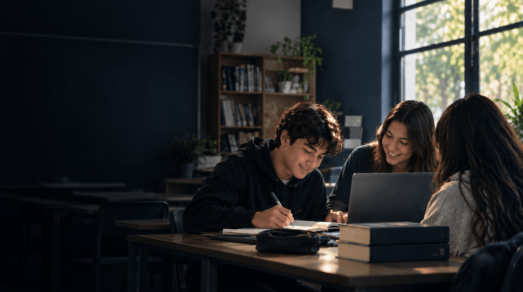 Students and teachers working together in a classroom