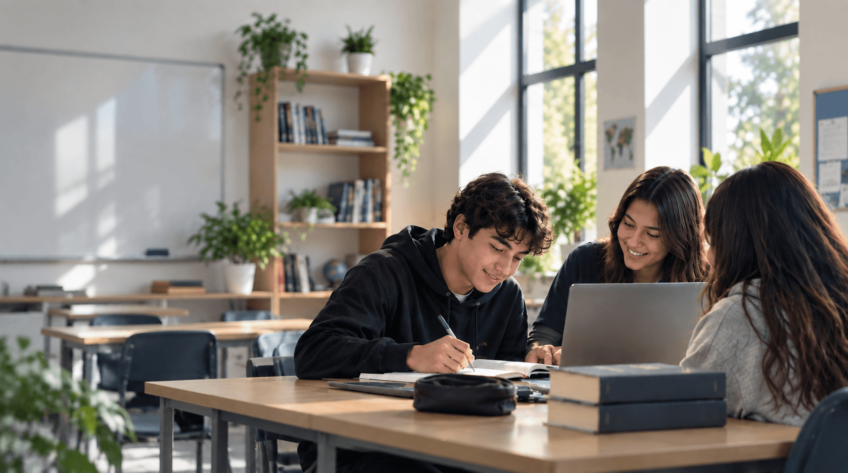 Students and teachers working together in a classroom